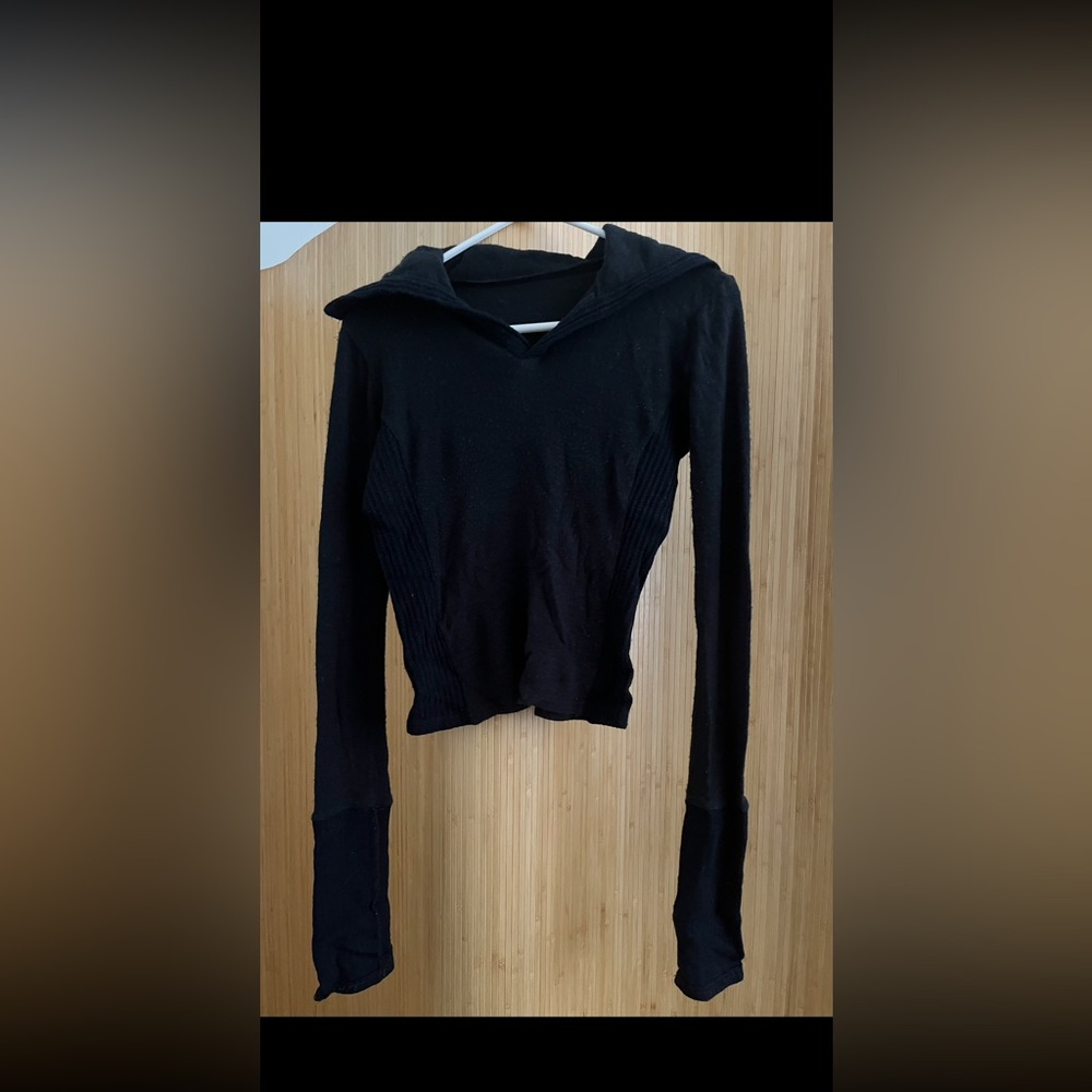 Black Long-Sleeve Funnel neck Ribbed Women's Top S